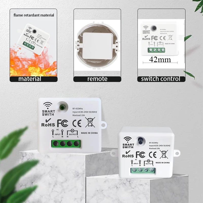 Wireless RF Smart Light Wall Switch with Remote Control Touch Wall Panel Mini Relay Receiver 110V 220V 10A (inlude battery)