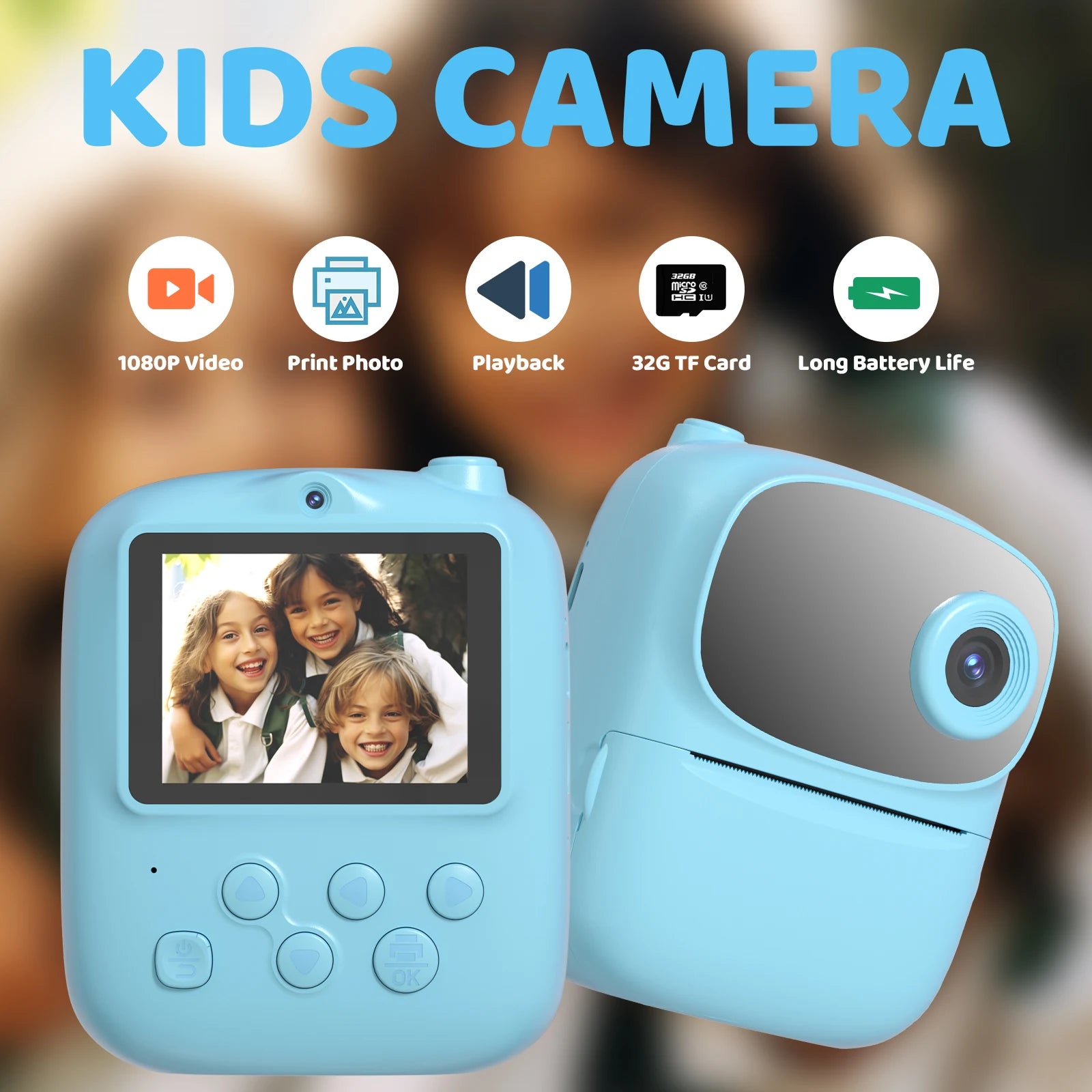 Máy Ảnh In Ảnh Mini Trẻ Em 2.4 Inch Sạc Lại Giáng Sinh