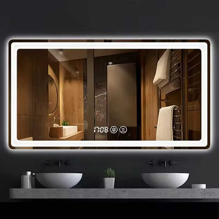 Hot selling luxury glass bathroom makeup smart mirror for hotel wall mounted 