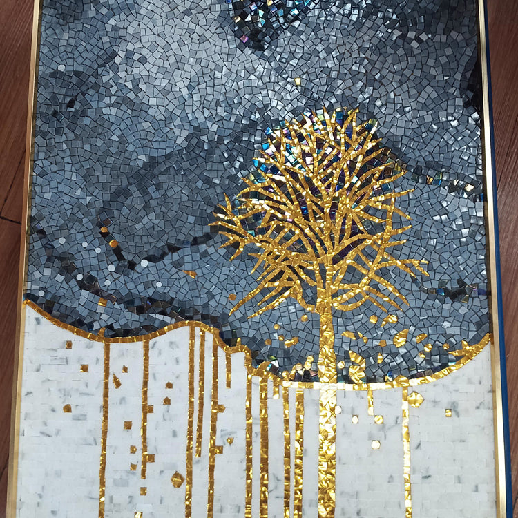 Ceramic mosaic art with tree motifs 