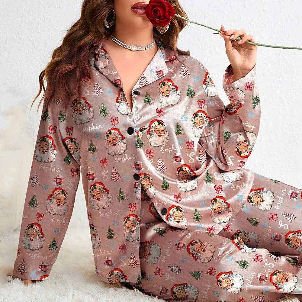 Bộ Pyjama Lụa Sữa Dài Tay Tuỳ Chỉnh - Nút Gài 2 Món