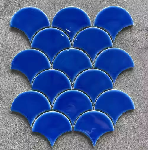 Dark blue fish scale mosaic tile, size 83.5x90.5mm, code SH-FA90067