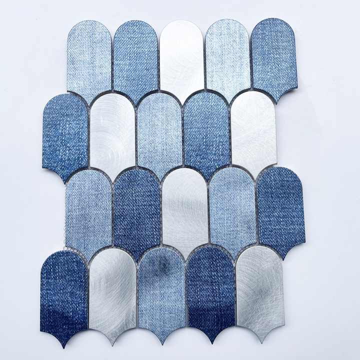 FEA2208 Modern Feather Shaped Blue Metallic Bathroom Wall Tile, Custom Graphic Design 