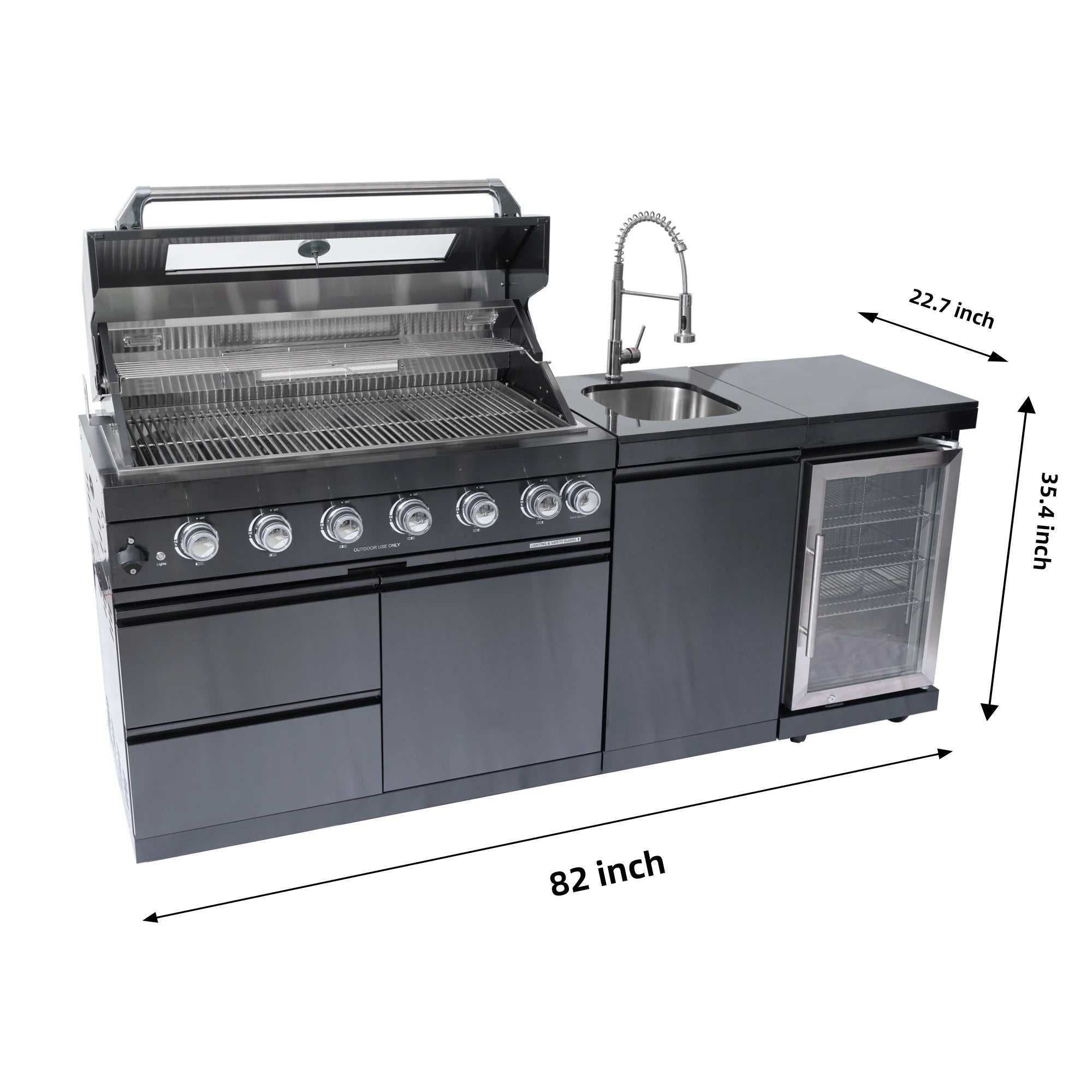 Black 304 Stainless Steel Outdoor Kitchen Cabinet with Grill &amp; Refrigerator