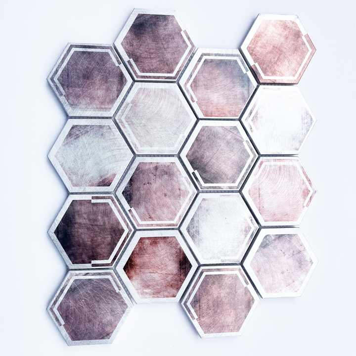GAHEX7314 Modern style purple red hexagonal aluminum mosaic wall tiles for interior decoration of kitchen, bathroom, living room 