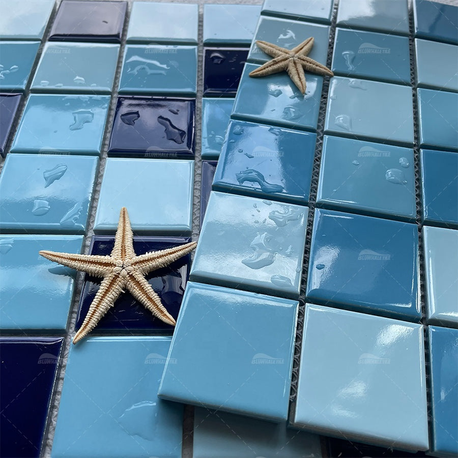 Cheap square pink white blue mixed matte glossy ceramic swimming pool tiles 2x2 