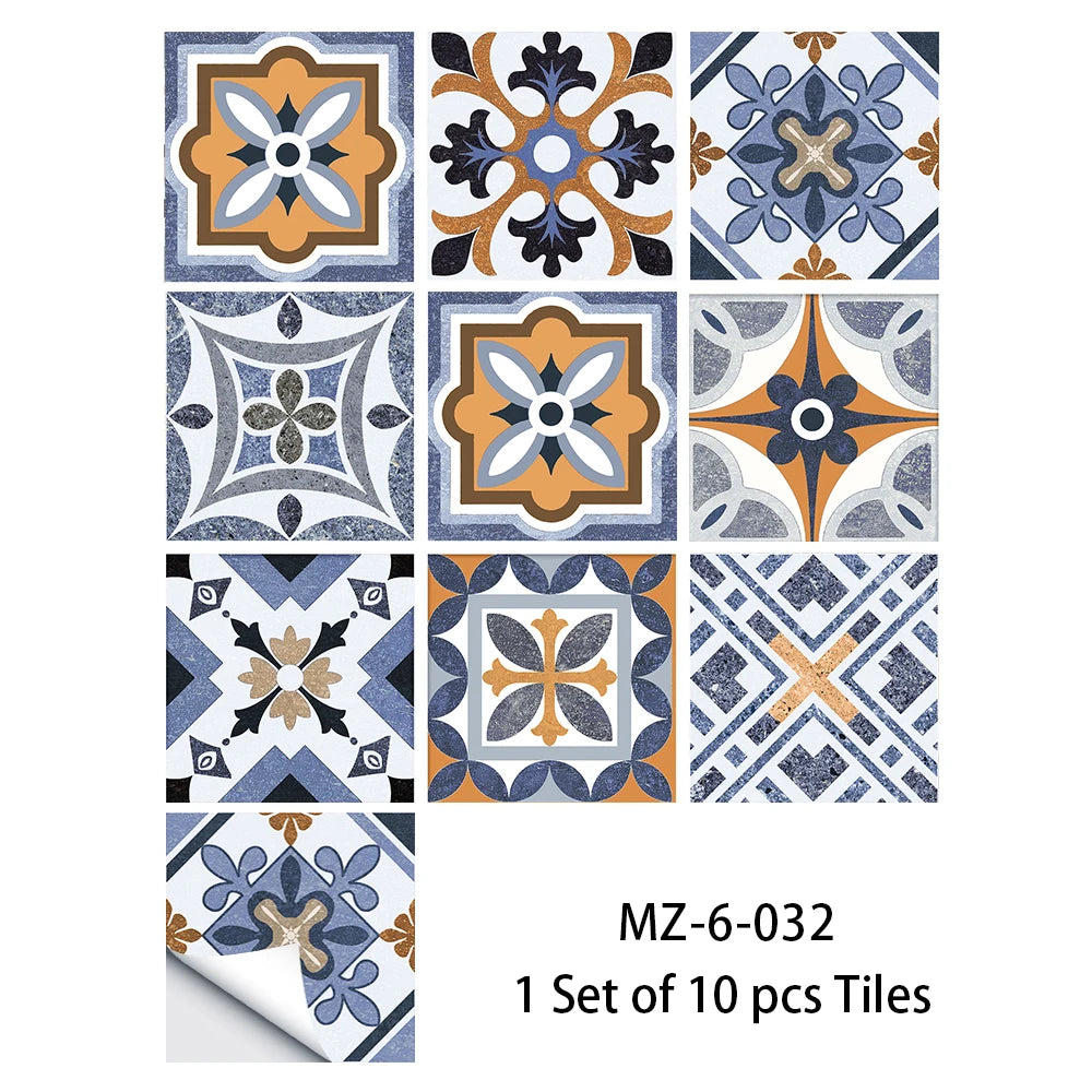 10pcs Blue &amp; Gray Matte Surface Wall Sticker Film For Tiles /Ground in Kitchen Backsplash Floor PVC Art Wallpaper Peel &amp; Stick