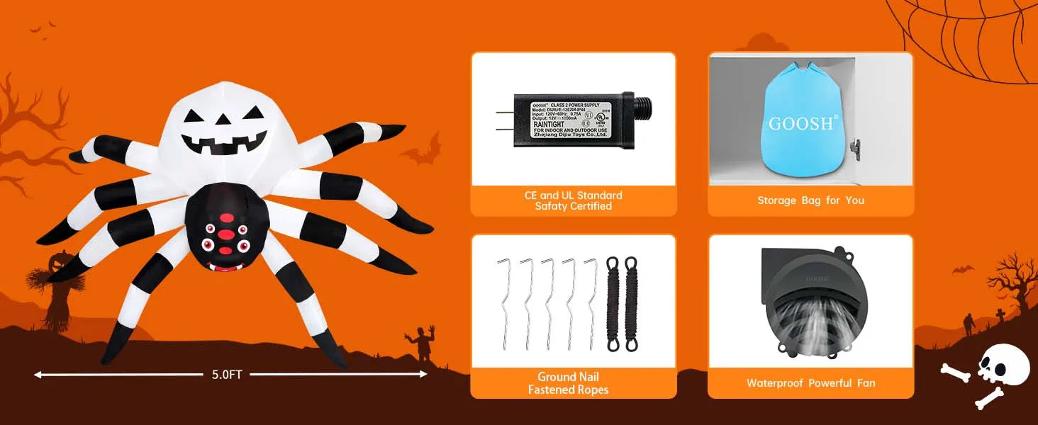 5FT LED Spider Lamp Unique Garden Halloween Decoration