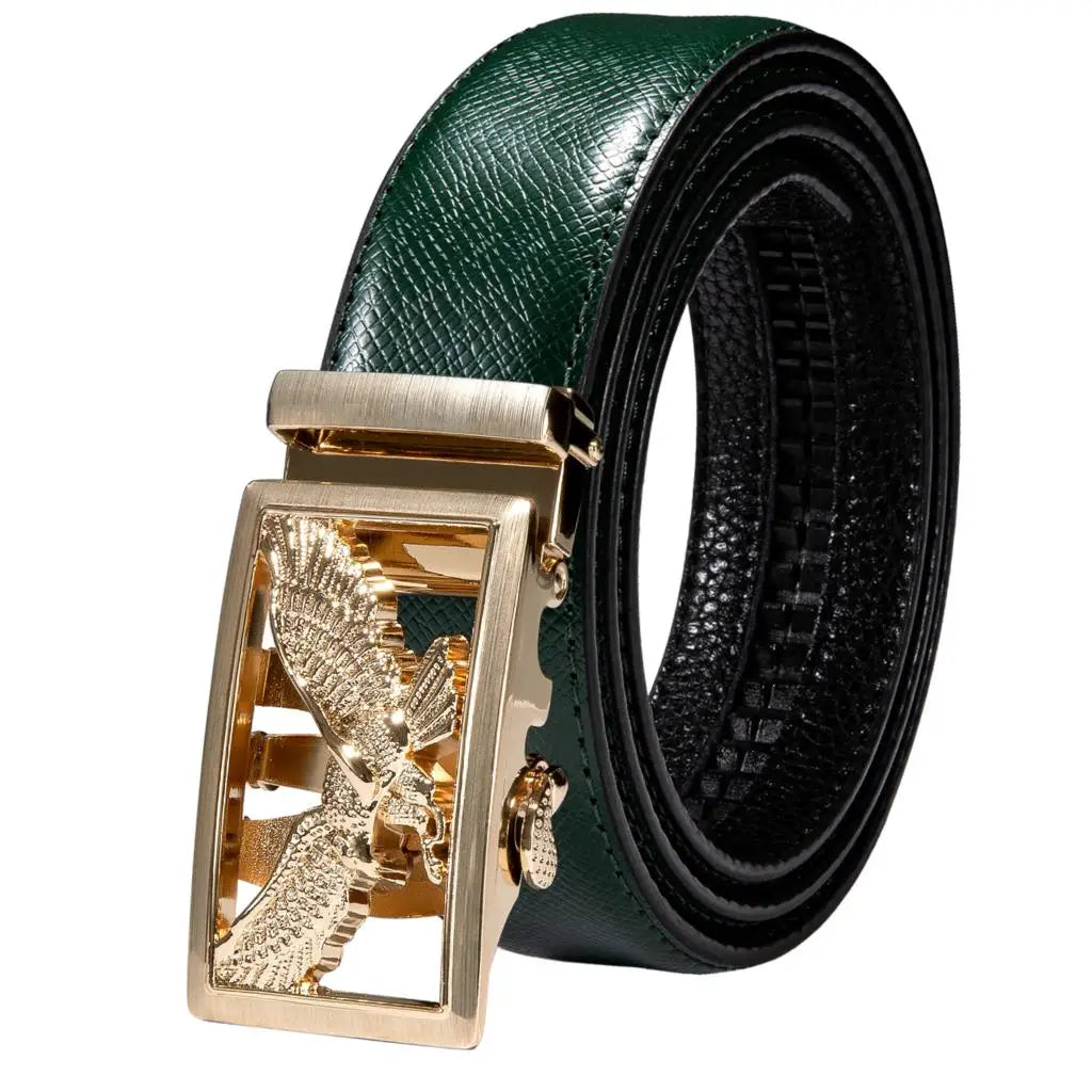 Men's Classy Blue Leather Belt, Automatic Buckle