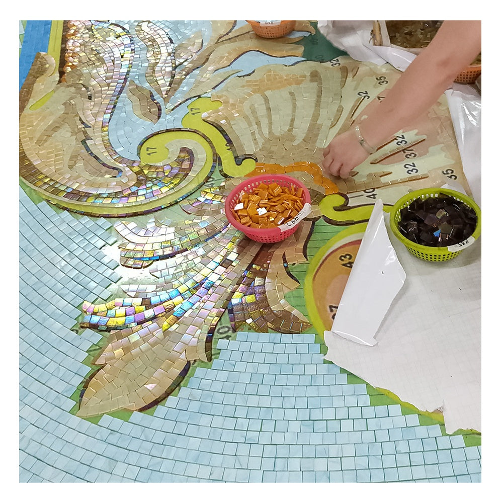 High quality handmade floral patterned glass mosaic made to order for swimming pool