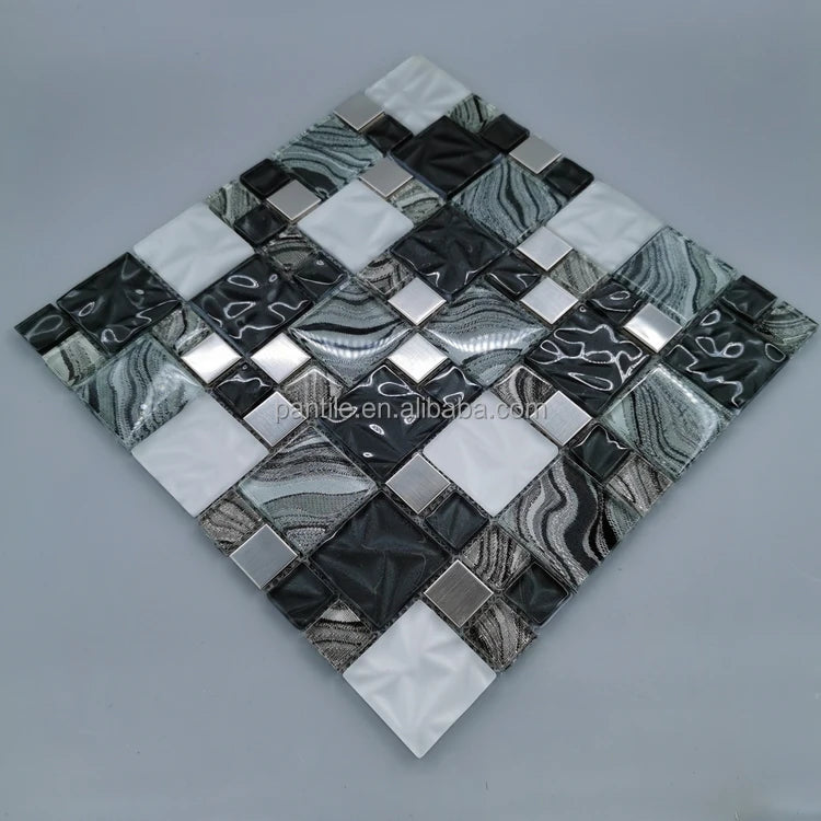 Glass White Blend Stria Mosaic Wall Tile Glass Tile Mosaic Mural Patterns Golden Glass Mosaic Mural for Bathroom Decor - Daisan Mart