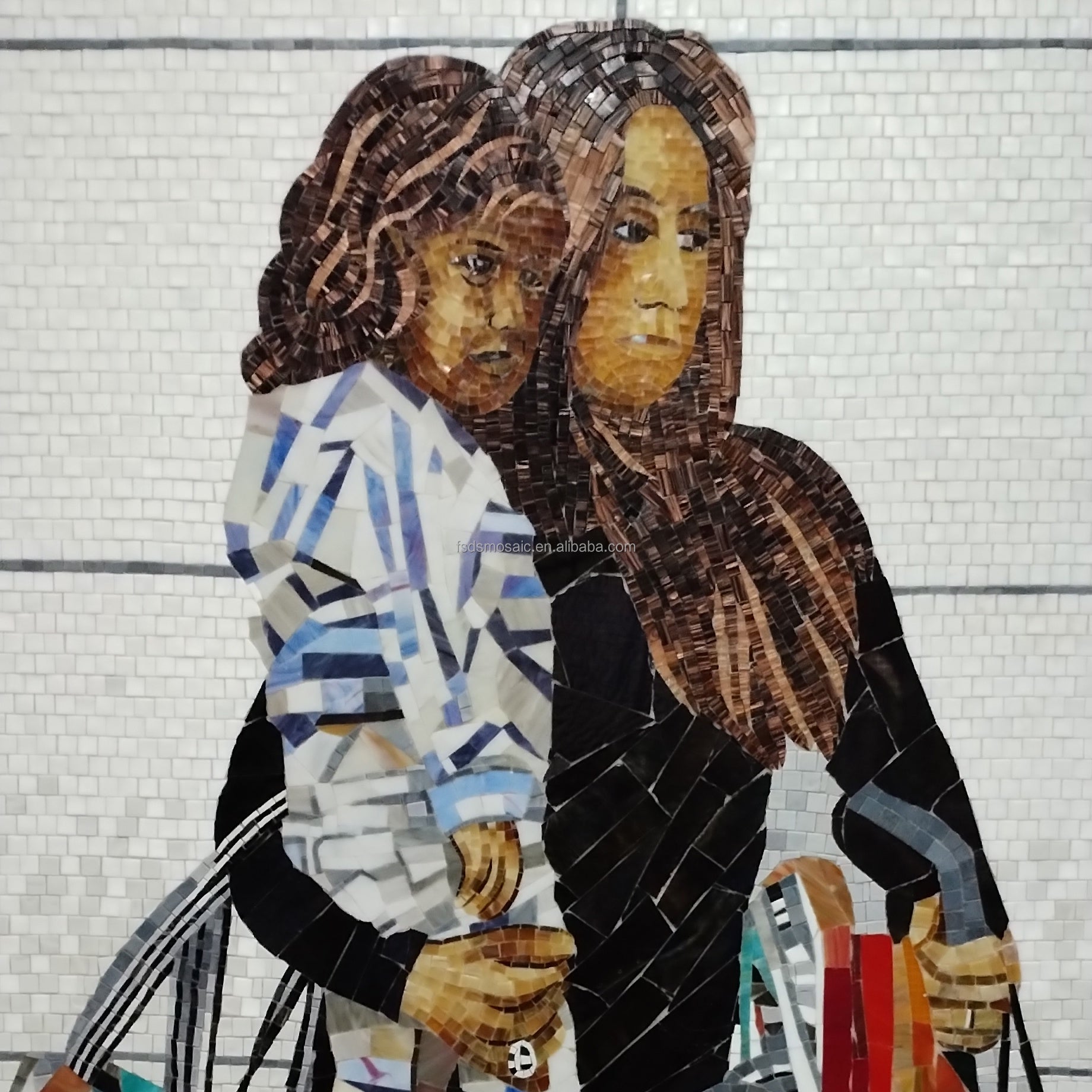 Hand Cut Glass Mosaic People Pattern On Custom Interior Wall 