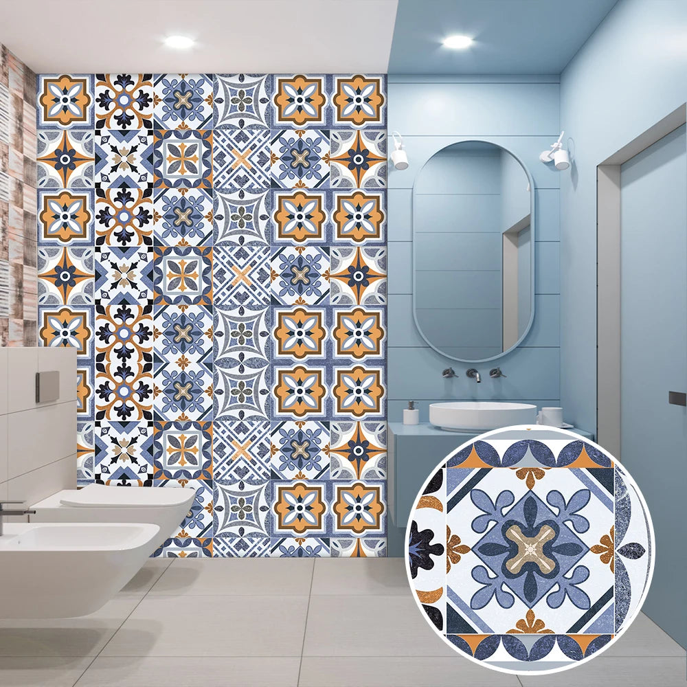 10pcs Blue &amp; Gray Matte Surface Wall Sticker Film For Tiles /Ground in Kitchen Backsplash Floor PVC Art Wallpaper Peel &amp; Stick