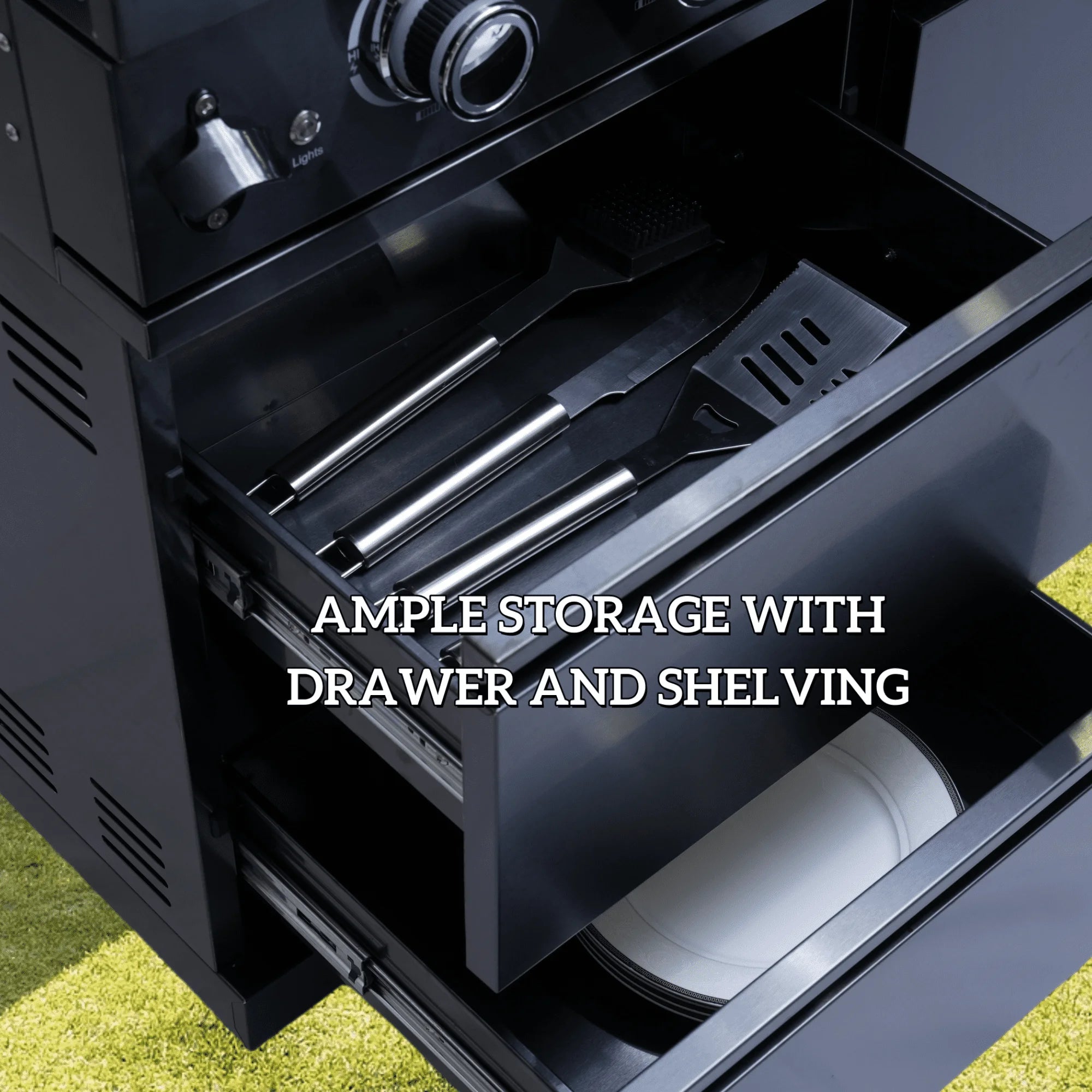 Black 304 Stainless Steel Outdoor Kitchen Cabinet with Grill &amp; Refrigerator