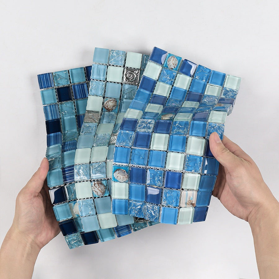 Silver Ceramic Mosaic Tile Cracked Pattern Pearl Shell Exterior Style 