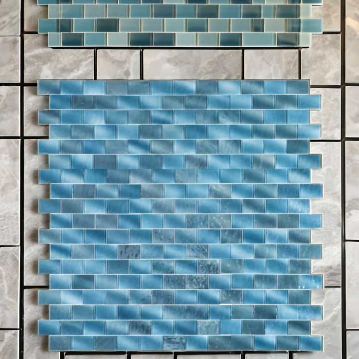 Modern custom green subway crystal rainbow mosaic tiles for interior wall glass powder swimming pool tiles 