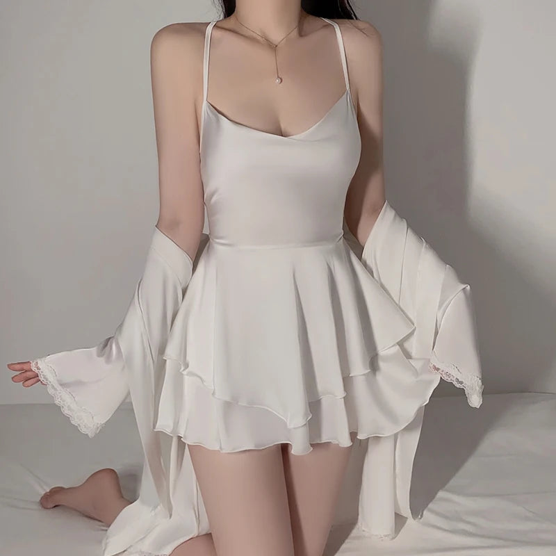 Sexy 2-Layer Silk Dress with Sexy Straps, Solid Color