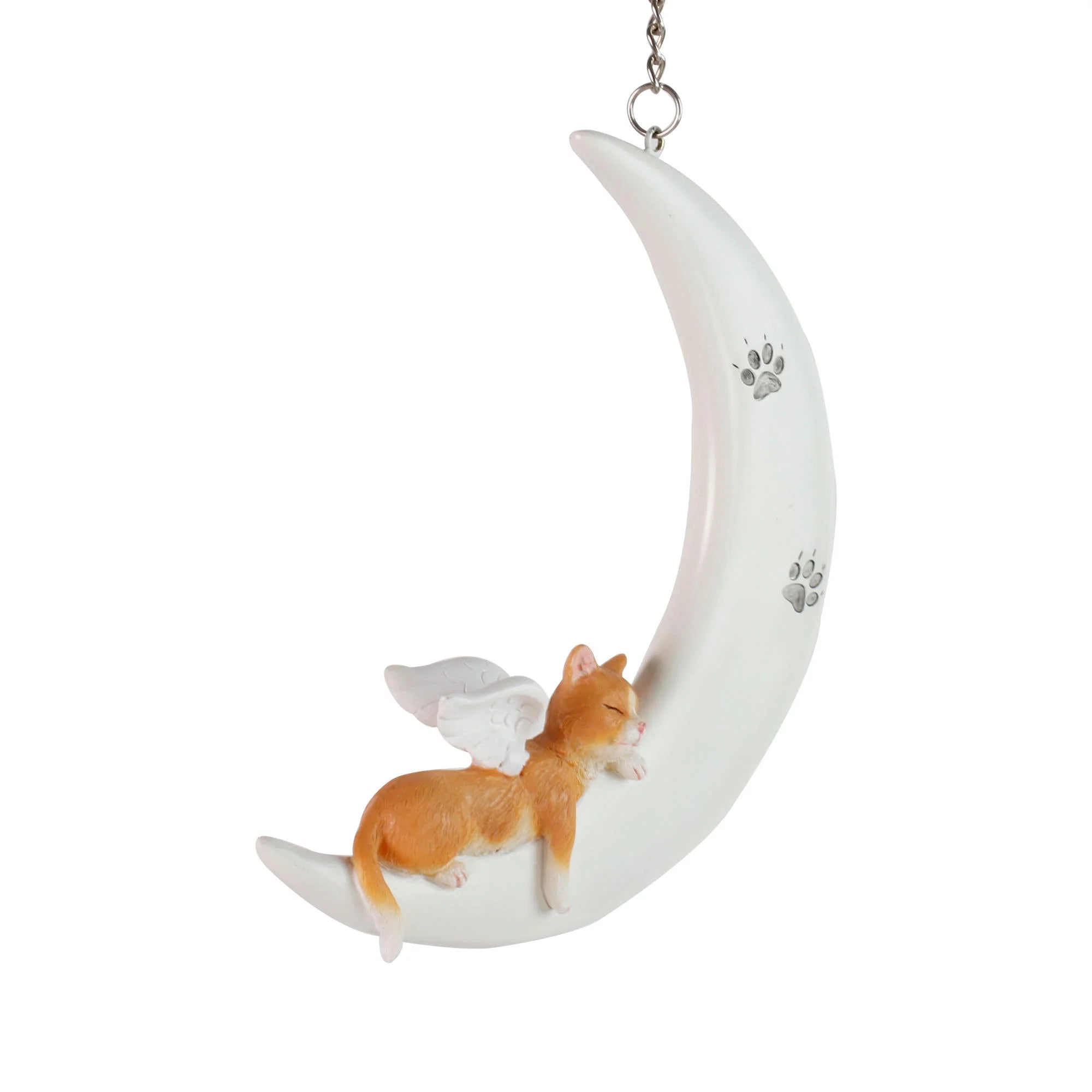 Angel Cat & Crescent Moon Resin Statue Painted Anime Style Hanging Figurine for Home & Garden Decorative Display