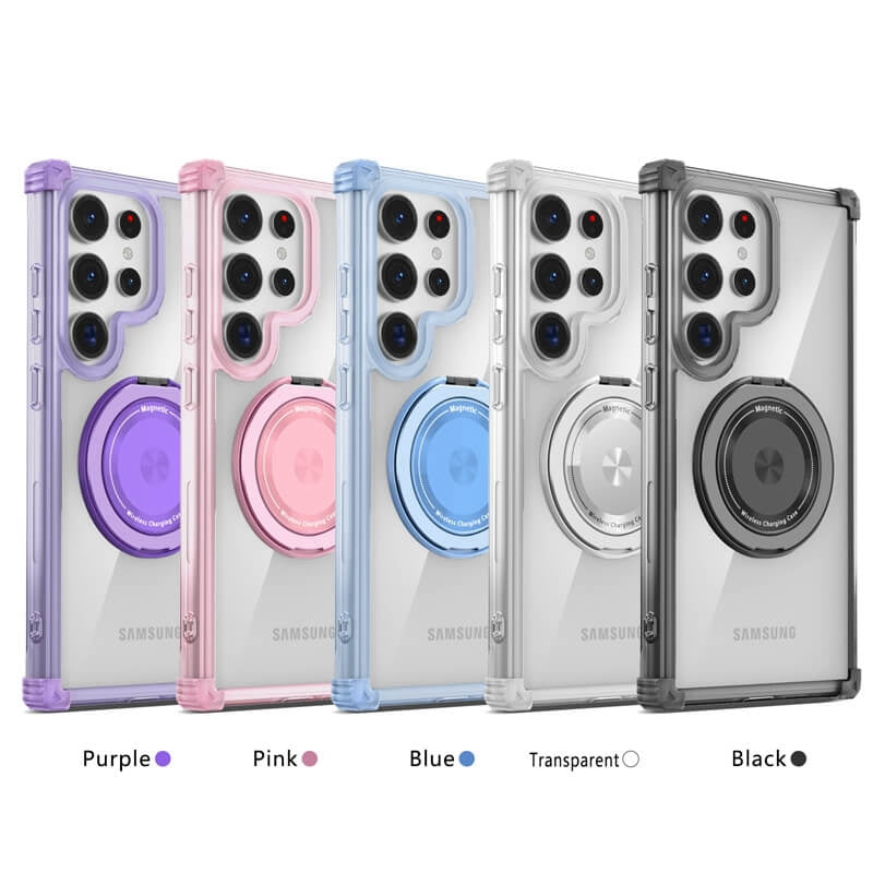 TPU+PC Magnetic Transparent Shockproof Phone Case with Stand, Mobile Phone Protection for Samsung S25 S24 S23 S22 S21 