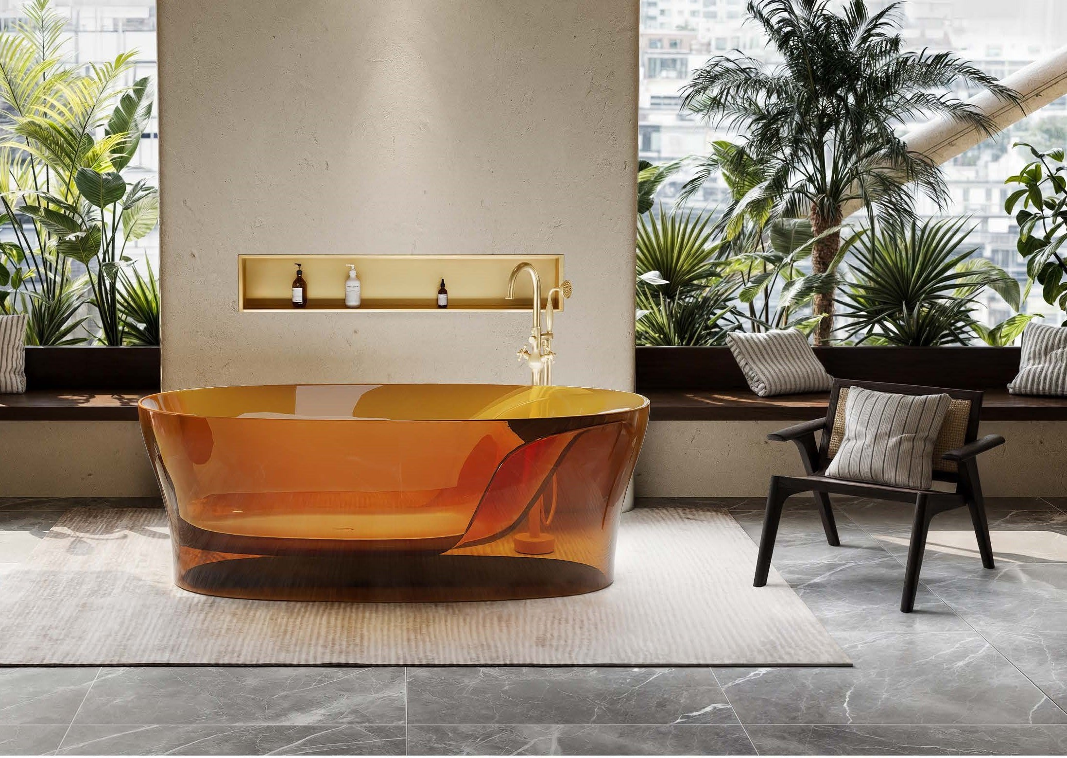 Brown transparent epoxy resin soaking tub, beautiful modern decorative design 