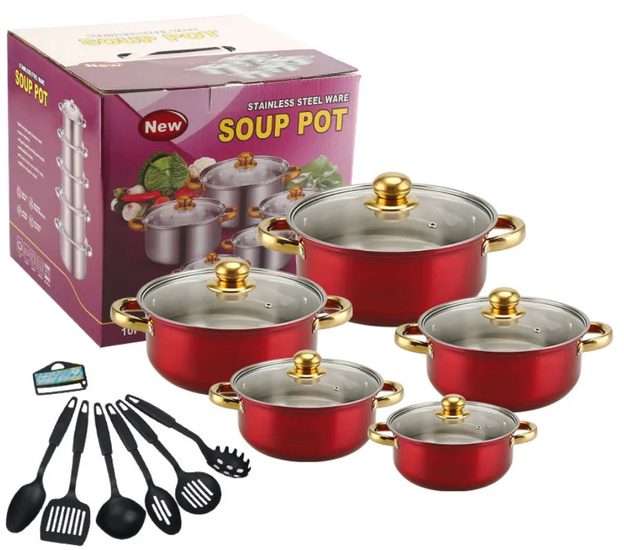 Bộ Nồi Inox 18 Món Tay Cầm Vàng Sang Trọng