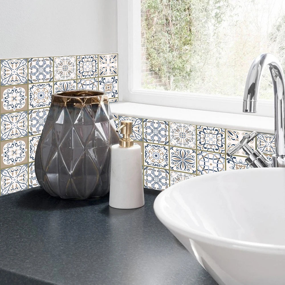 10 Pieces PVC Blue Gray Brick Wall Stickers