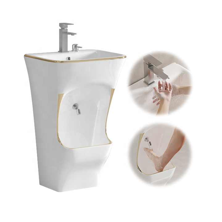 Factory wholesale ceramic all in one sink two tier full lavabo Muslim Muslim Wudu pedestal sink station sink 