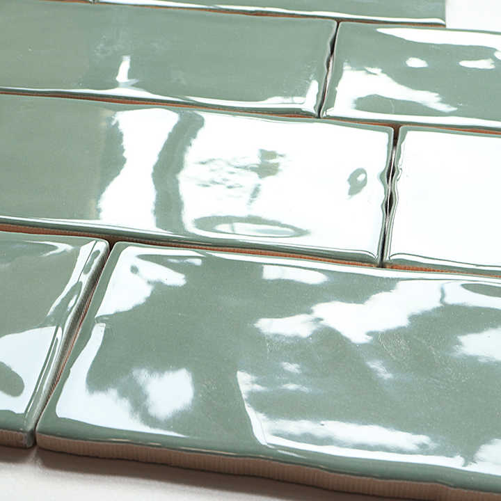 Decorative wall tile jade green, irregular edge, wave edge, size 3x6 inch 