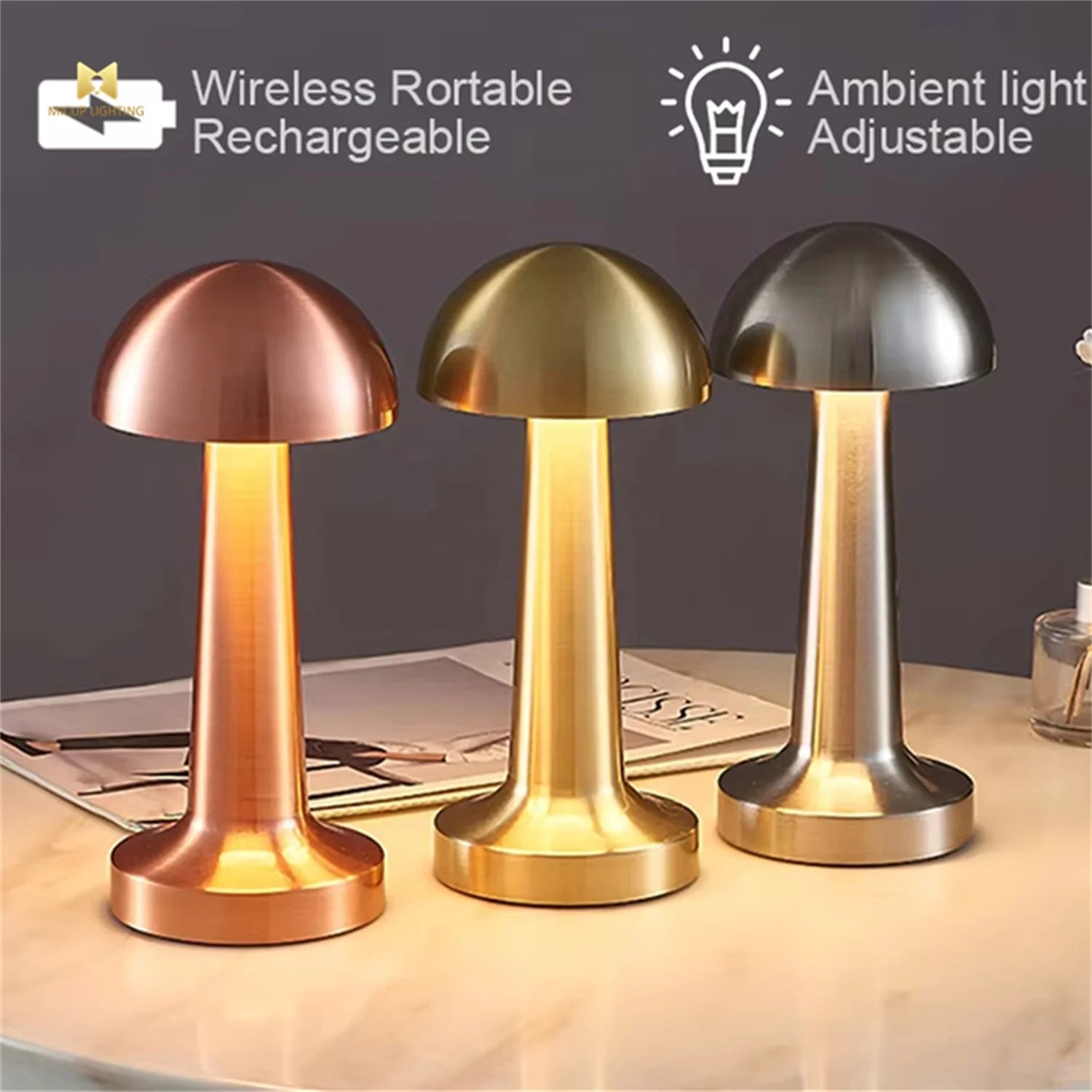 Modern Design Cordless Table Lamp Dome LED Rechargeable with Battery Power Small Portable for Home Office Living Room