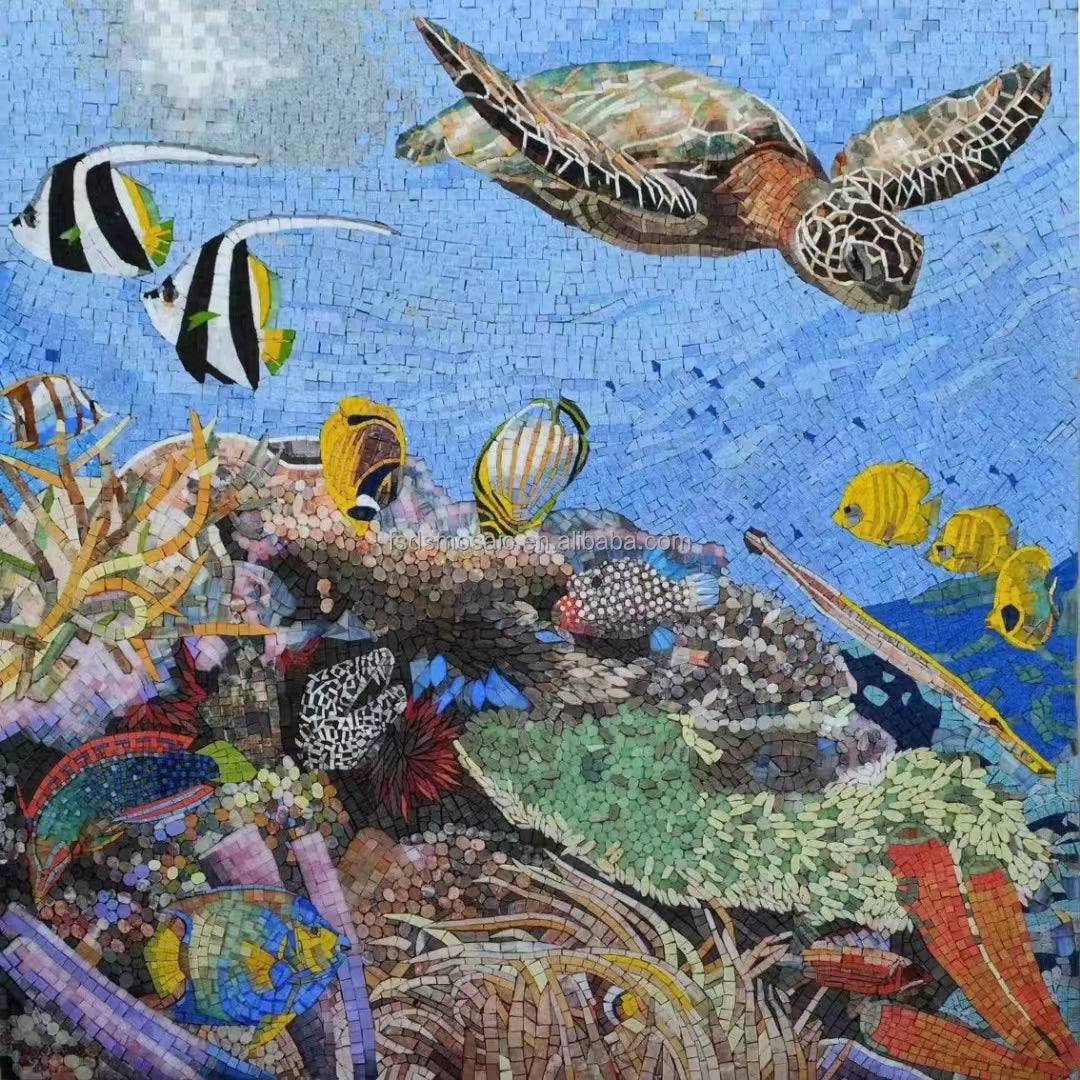 Sea turtle art glass mosaic painting for high-end bathroom decoration 