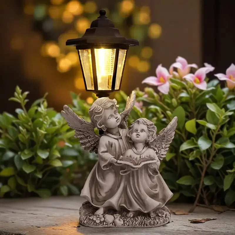 Angel-Themed Resin Decor Solar-Powered Lantern Statue Fairy Style Garden & Outdoor Christmas Display with Animal Ornaments Model - Daisan Mart