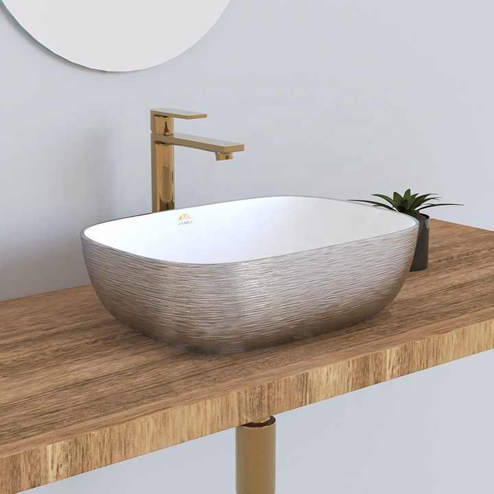 Factory Direct Sale Silver Ceramic Wash Basin with Silver Design 