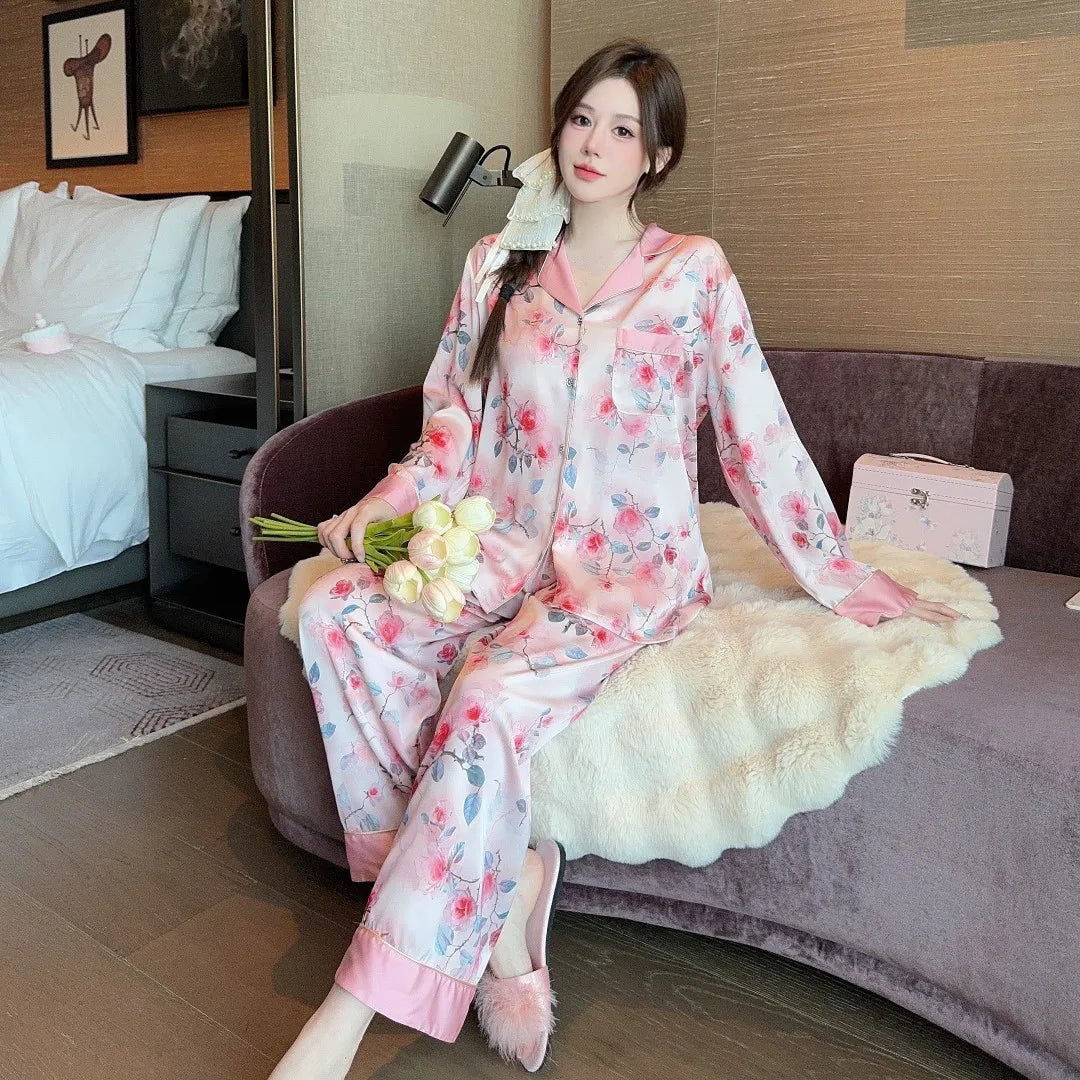 Women's Autumn Elegant Silk Pajamas New Printed