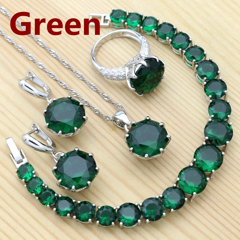 925 Silver Jewelry Set with Olive Green Stone for Women