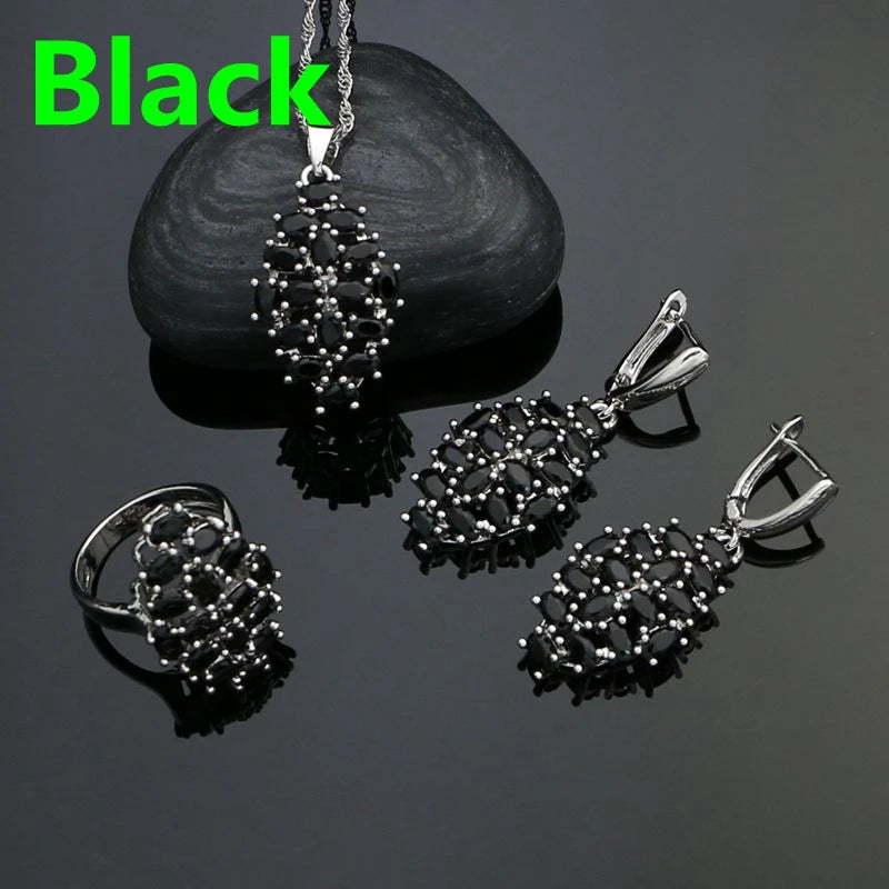 925 Silver Jewelry Set Black Zirconia Party Accessories