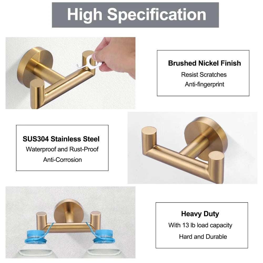 Metal Bathroom Double Towel Hook, Stainless Steel Bathroom Creative Golden Wall Hook, Door Hanging Clothes Hook - Daisan Mart