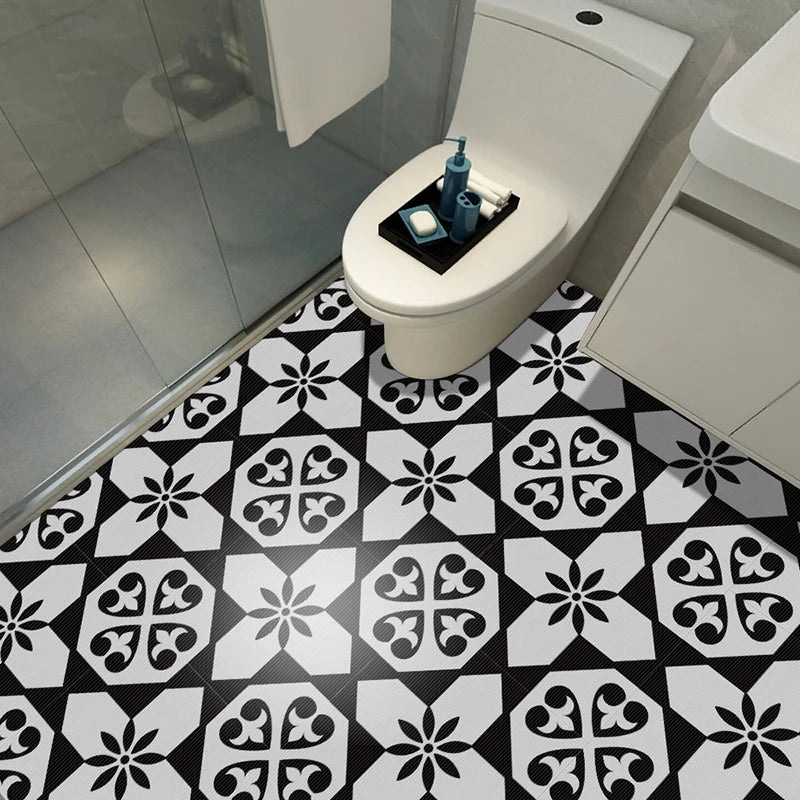 Classic European Black And White Tile Floor Stickers 3D Adhesive Kitchen Corridor Decoration Wallpaper Waterproof