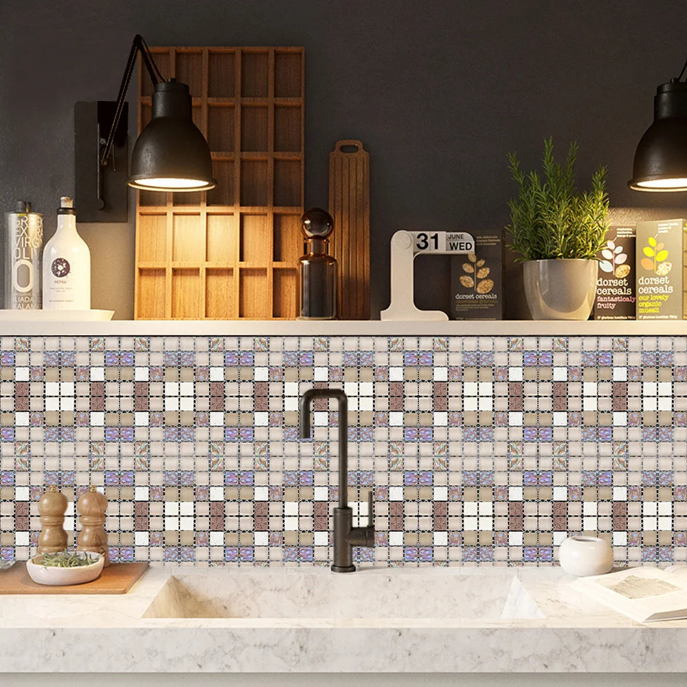 Bộ 10 Miếng Dán Gạch Kính PVC Cho Nhà Bếp & Phòng Tắm