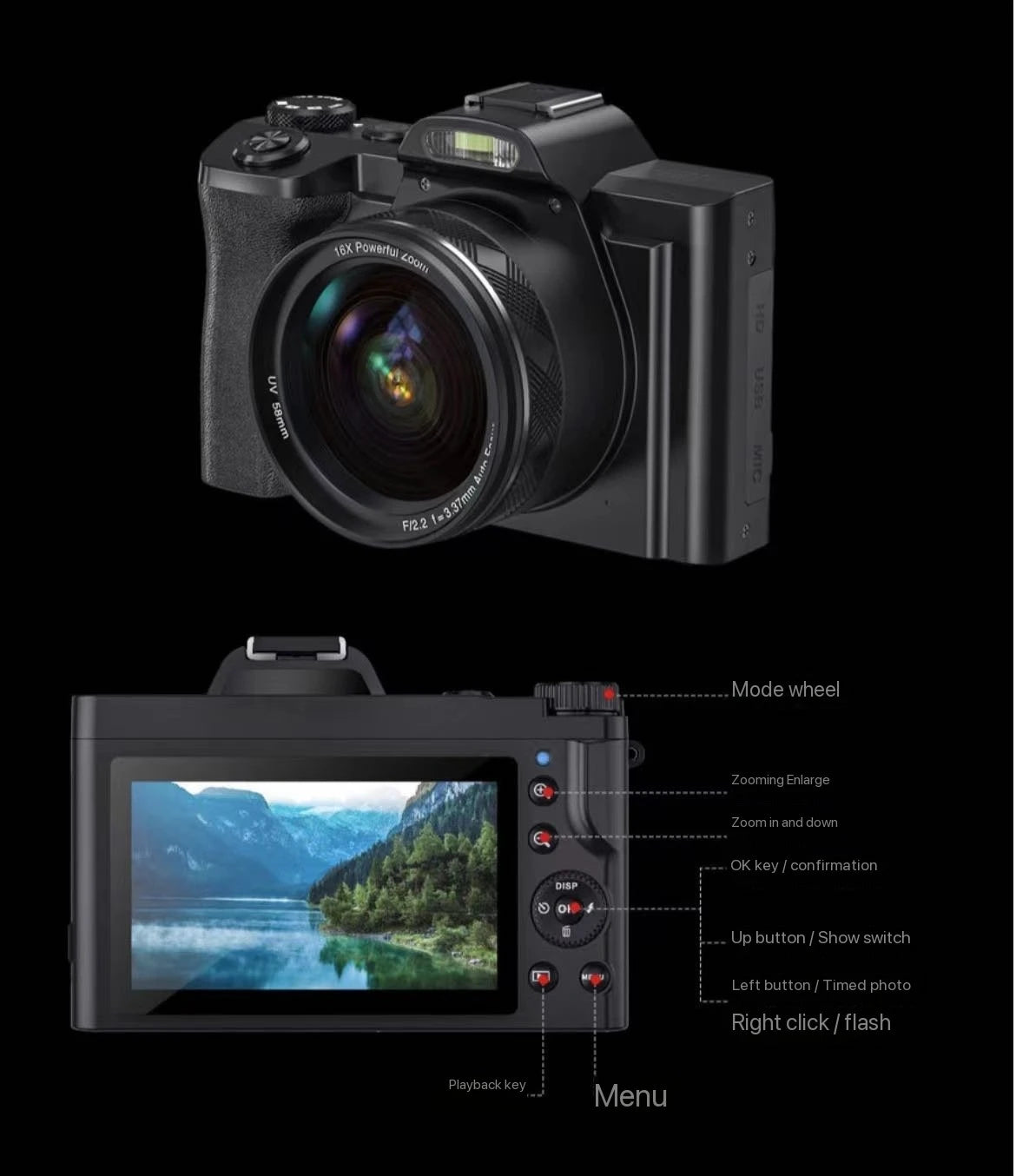 Professional Camera 5K DSLR 4K Vlog 3.5 IPS Black