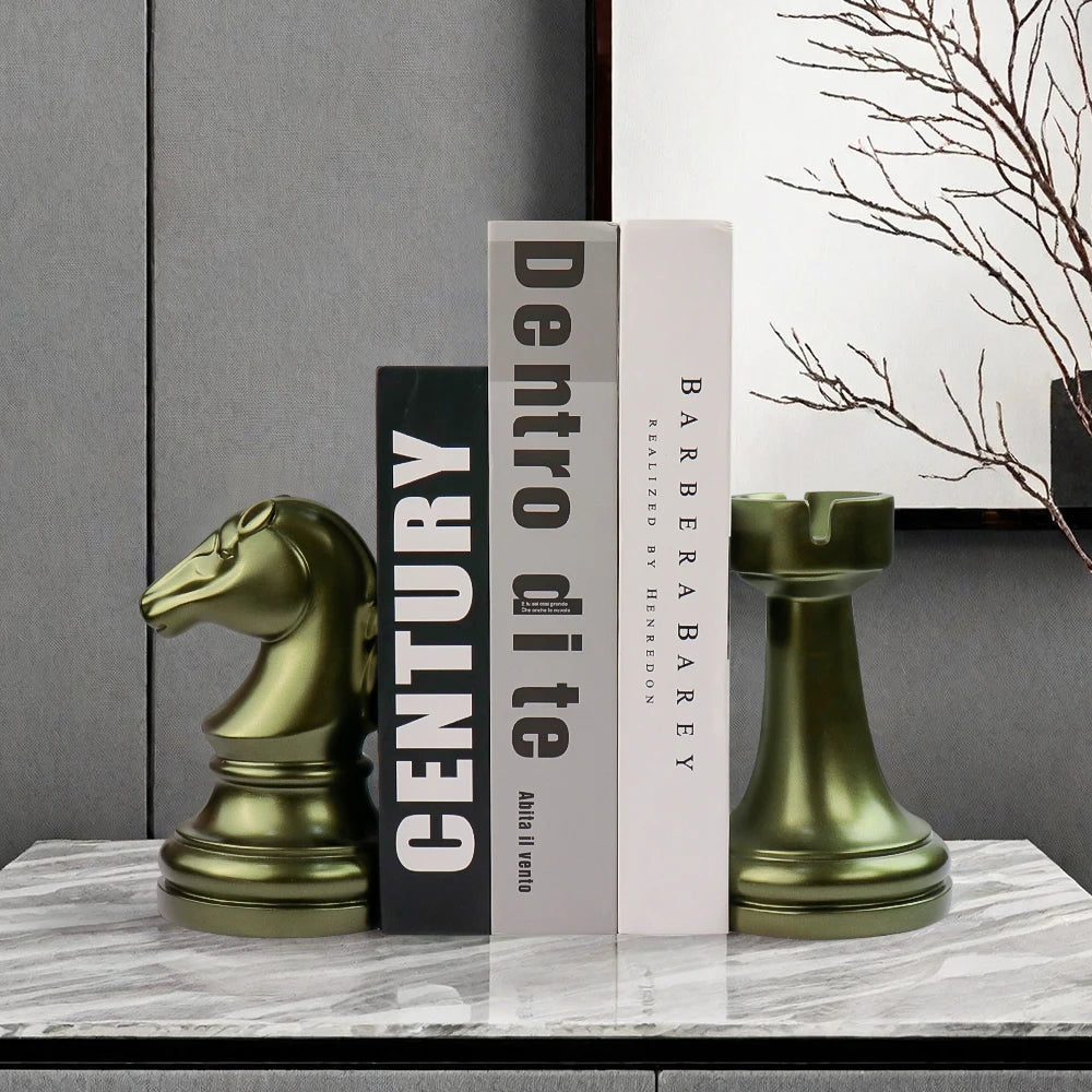 Bronze Chess Bookend - Home Decor and Accessories & Living Room Decor, Match Plants Resin Craft Ornament - Daisan Mart