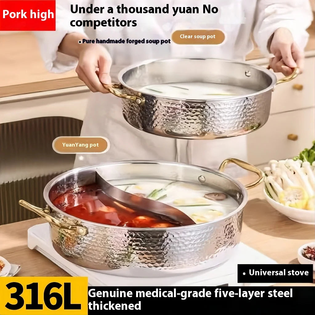 Nồi Lẩu Thép 316 Đa Tầng Hoa Văn Búa Chống Dính