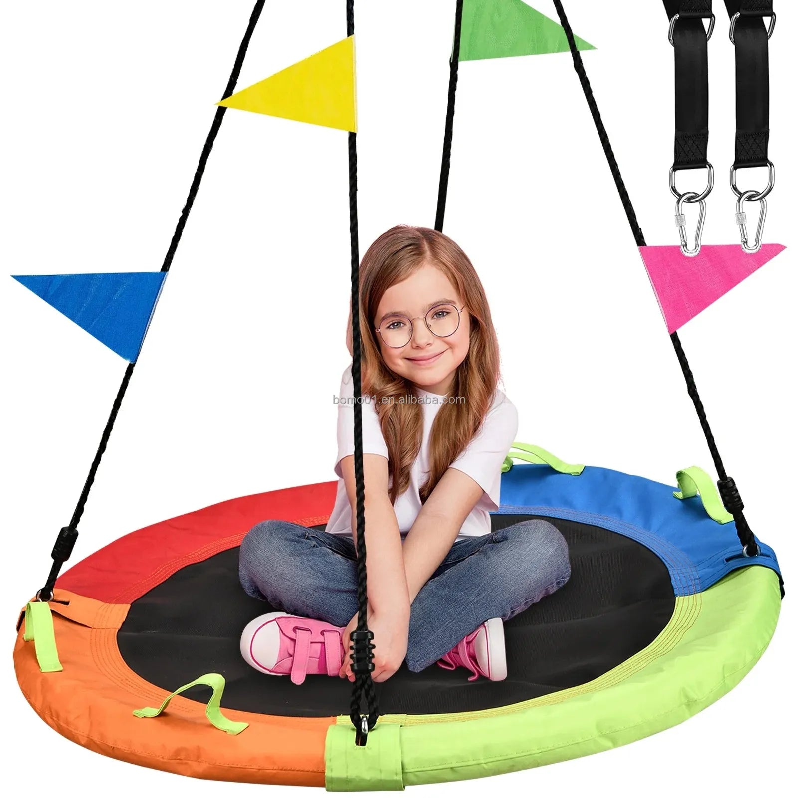 Zoshine 40inch Outdoor Tree Swing Kit Adjustable Hanging Rope Straps 40inch Saucer Swing Center Swivel Spinner for Kids School - Daisan Mart