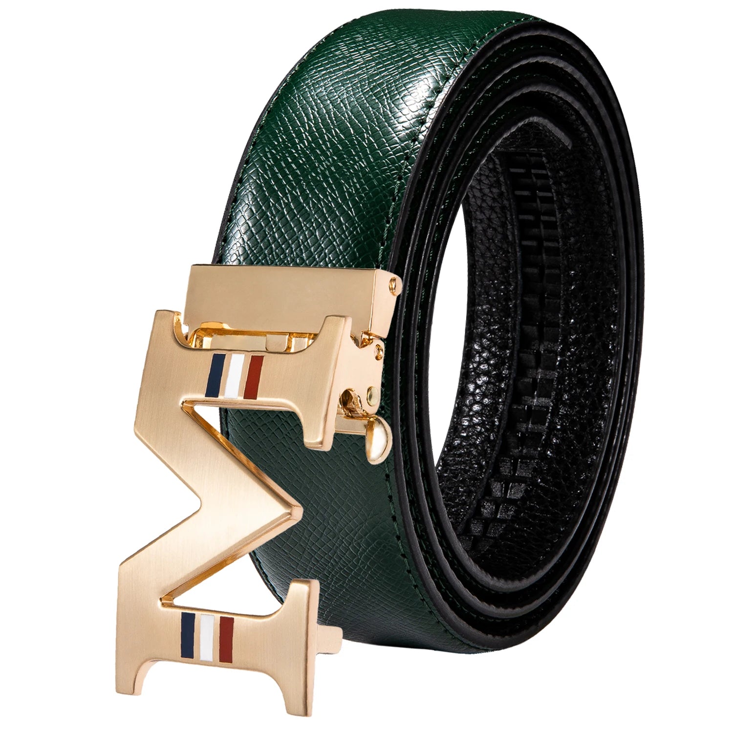 Men's Classy Blue Leather Belt, Automatic Buckle