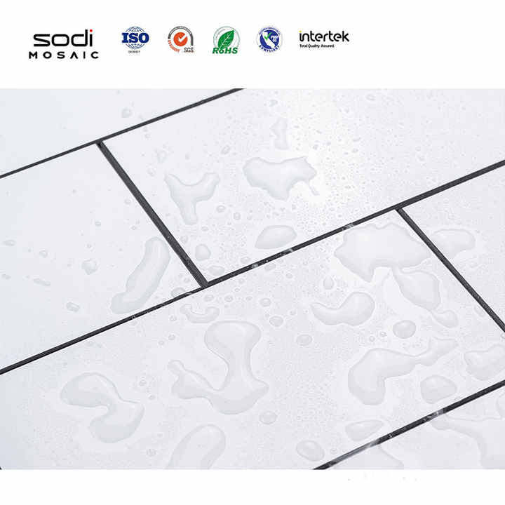 Waterproof Bathroom Wall Sticker White Subway Tiles That Look Like Marble Mosaic Peel Off 75*150 