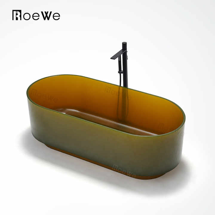 Roewe 67 inch 1700mm Clear Acrylic Bathtub Freestanding Oval Crystal Plastic Bathtub, Clear, Hotel Bathroom Hot Tub 
