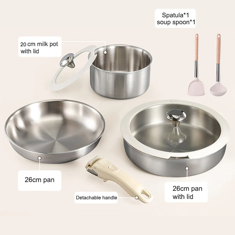 Bộ Nồi Inox 316 Kèm Xửng, Tay Cầm Tháo Rời