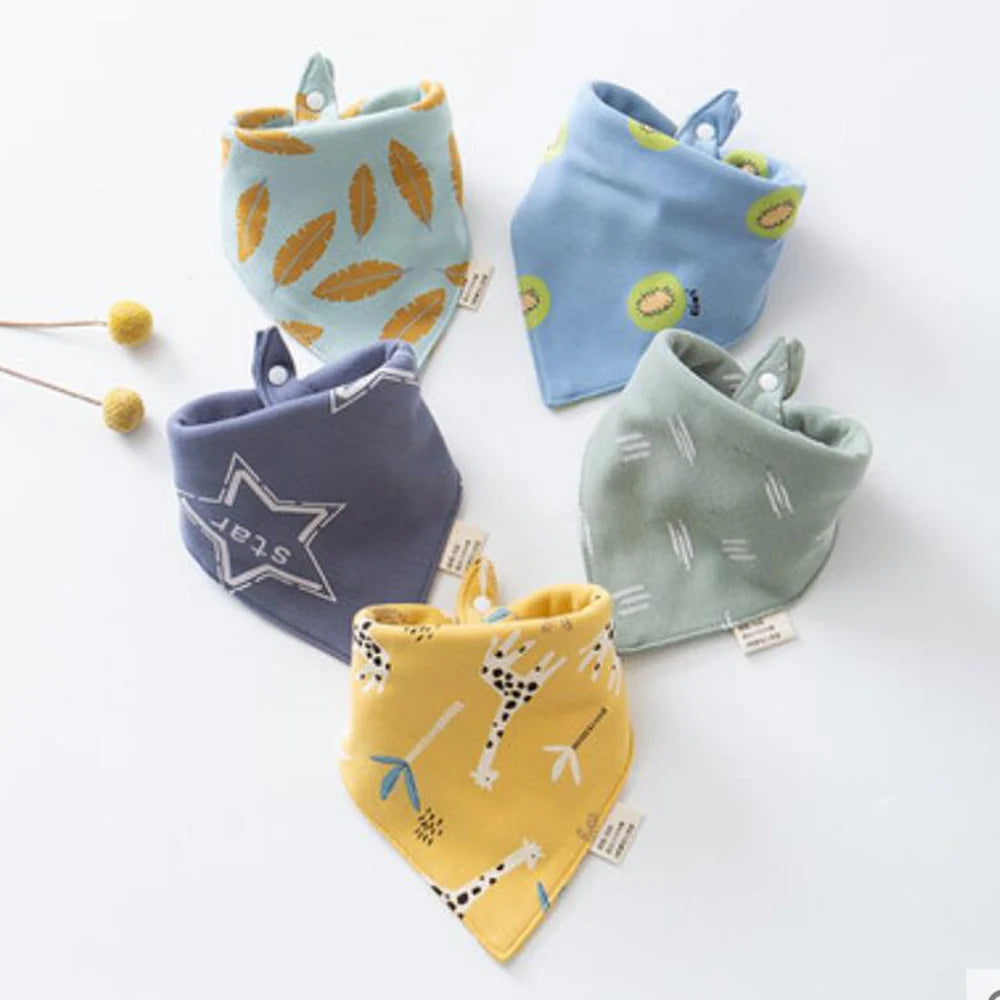 5-Piece Cotton Triangle Bib for Babies with Cute Patterns