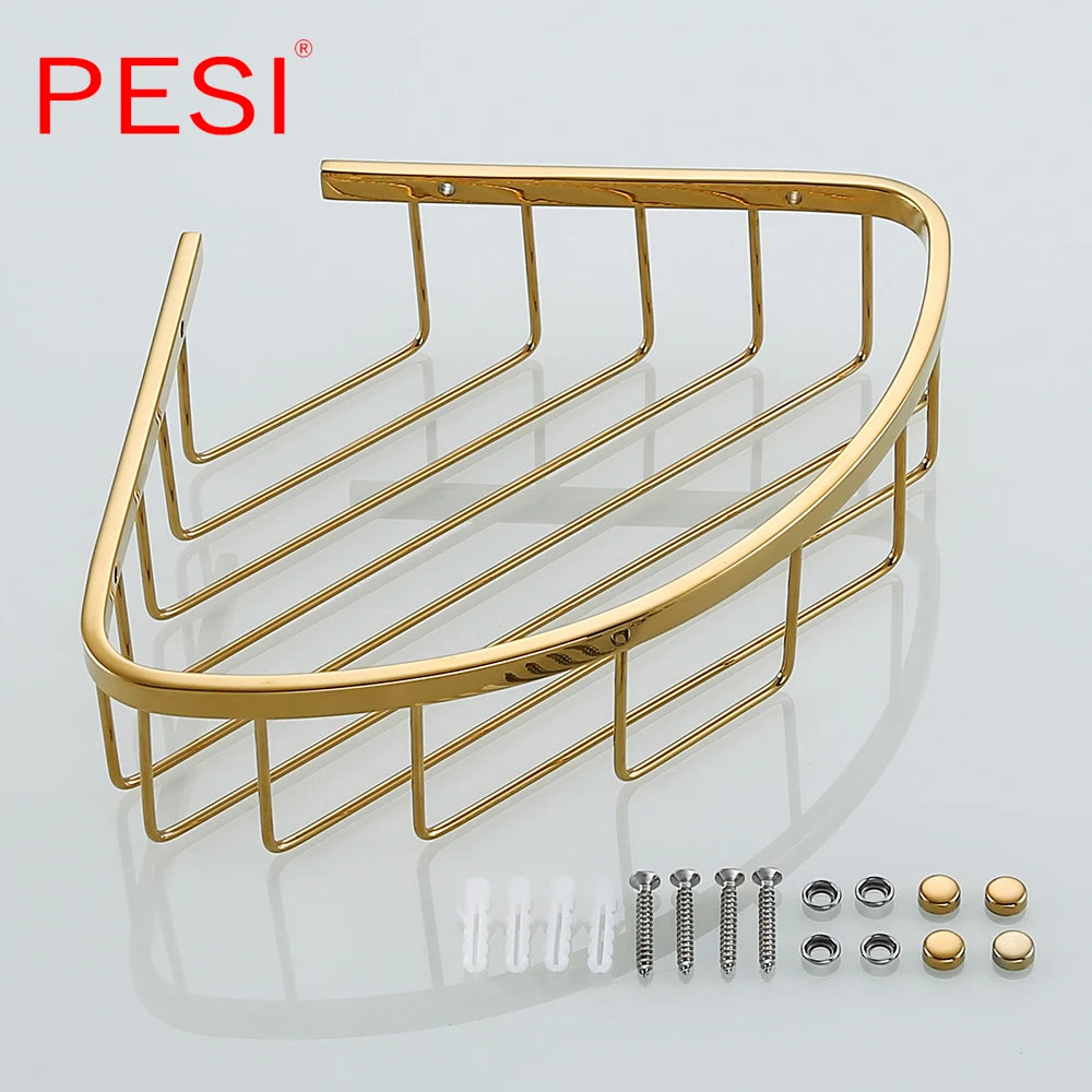 Bathroom Shelf Black Stainless Steel Single Bathroom Shelves Shower Storage Rack Wall Mounted Corner Basket Shampoo Shelf. - Daisan Mart