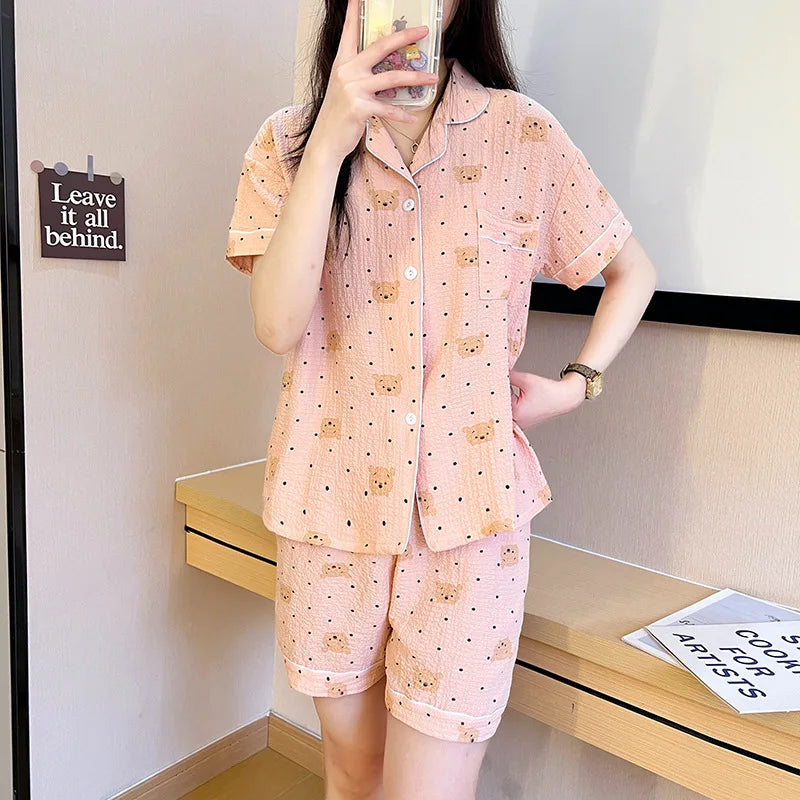 SAMWE Cute Summer Cotton Bubble Pajamas for Women