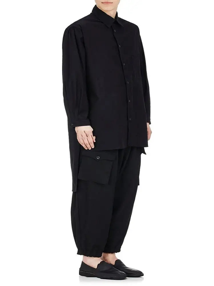 Men's Black Trendy Multi-Pocket Stage Style Pants
